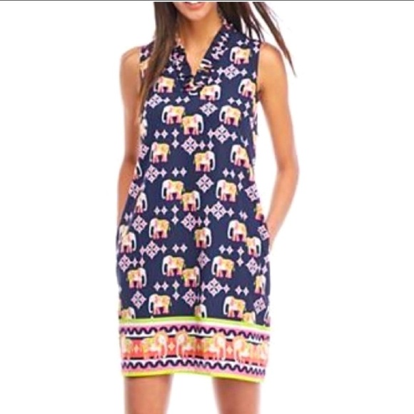 Crown&Ivy Elephant Print Sheath Dress,Navy-Pink ,4 - Picture 1 of 14